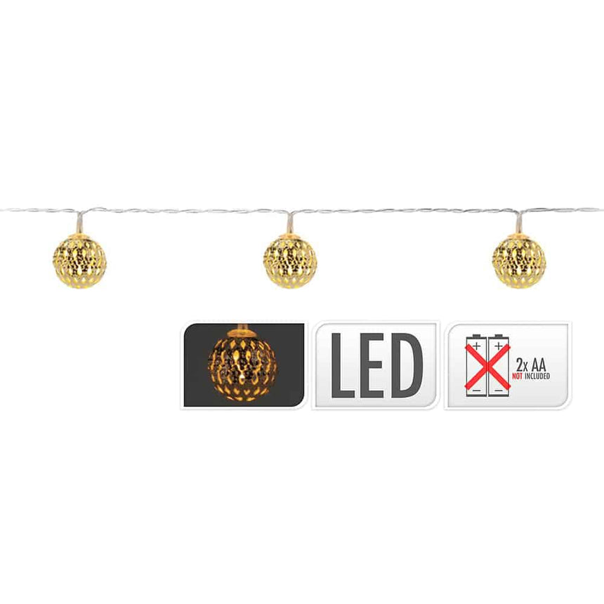 Elektro3 navidad Guirnalda A Pilas Fija 10 LEDs Con Bolas Color Oro Luz Blanco Calido 1,3M 71315