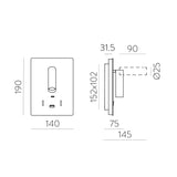 ACB Manat Aplique 16/3568 Blanco texturado, LED 12W 3000K 970lm + 3W 3000K 285lm, CRI90 , Dos interruptores, Orientable, Con USB, CON USBC A3568001B