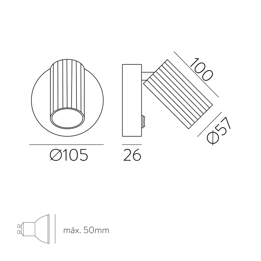 ACB Modrian Aplique 16/3951-10 Blanco, LED GU10 8W, I, Orientable, Con interruptor A3951080B