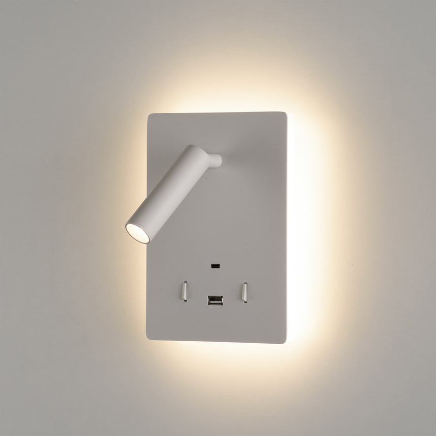 ACB Manat Aplique 16/3568 Blanco texturado, LED 12W 3000K 970lm + 3W 3000K 285lm, CRI90 , Dos interruptores, Orientable, Con USB, CON USBC A3568001B