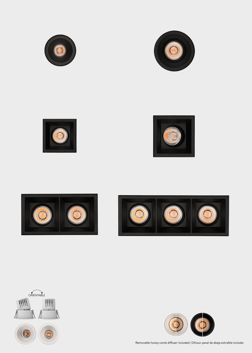 ACB Move Empotrable 3984/8 Cuadrado Negro Texturado, LED COB 12W 2700K 1160lm, CRI90 I IP44/IP20, LED integrado E3984191N