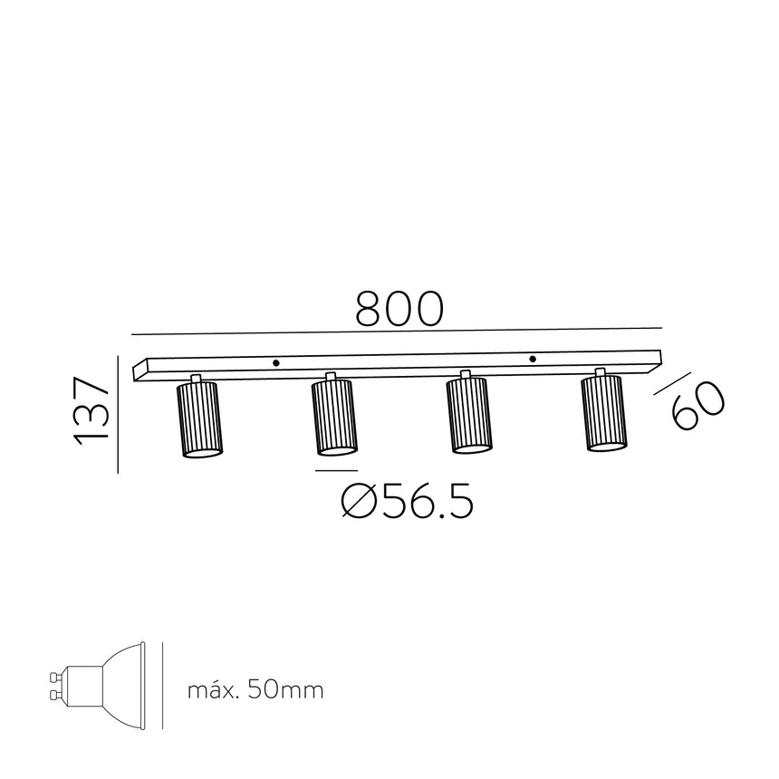 ACB Modrian Plafón 3951/R4 Oro Técnico/Negro, LED GU10 4x8W, , Orientable P3951480O