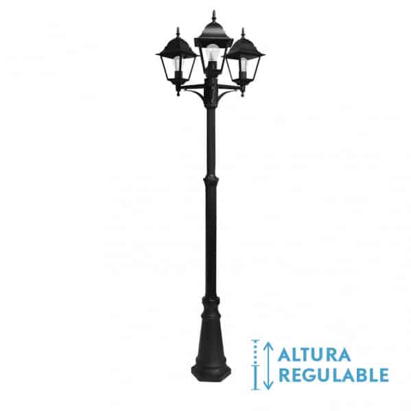 Fabrilamp Spica Farola Exterior Aluminio 3xe27 Negro Ip44 220x62x62 Cm  Regulable En Altura 149243009