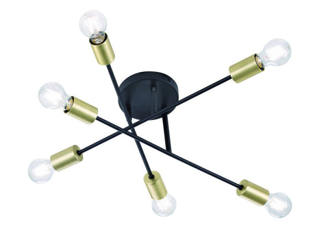 Trio Cross 606700632 Plafón 6 luces negro mate-oro